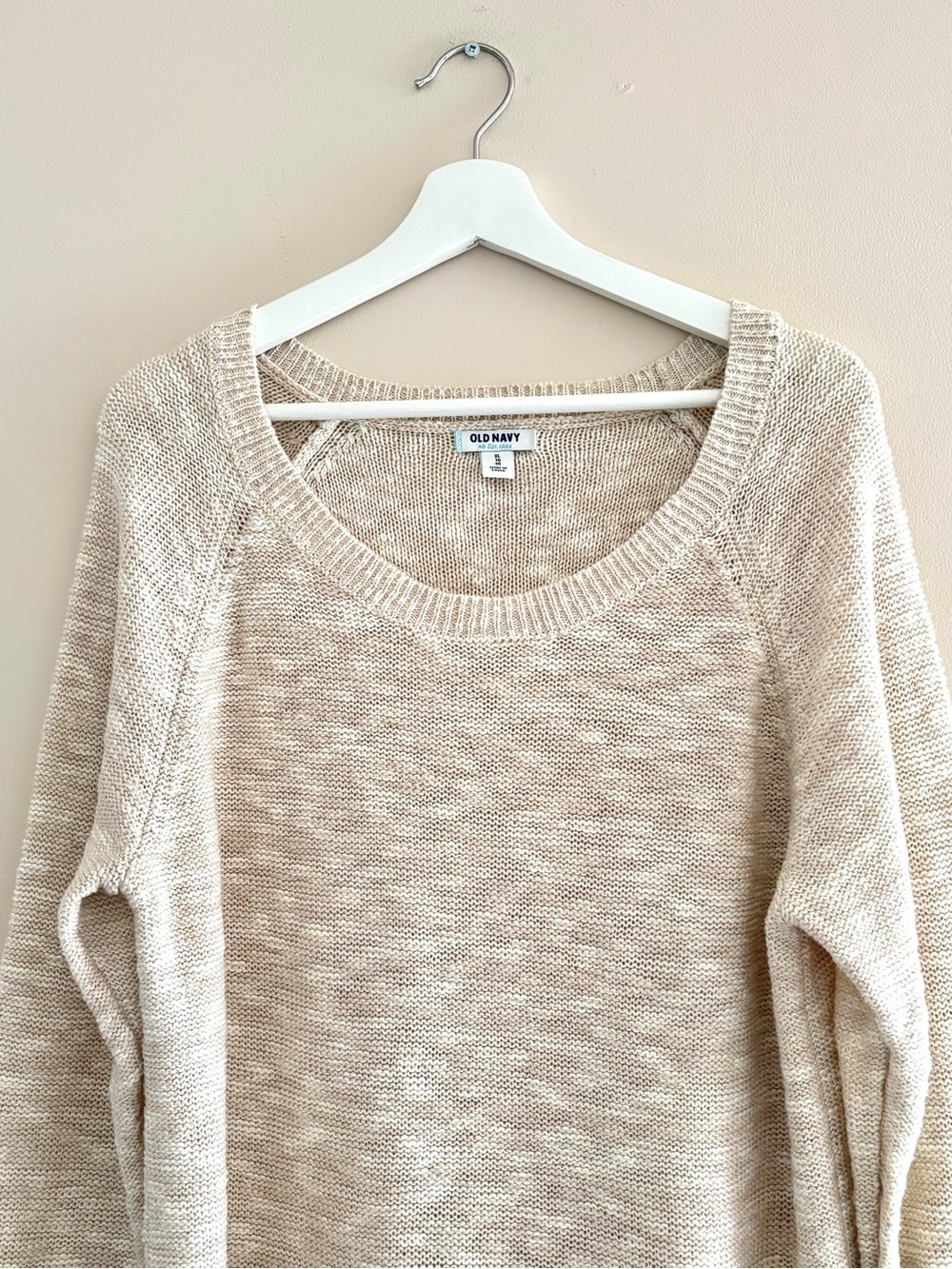 Women’s Cream Oatmeal Scoop-Neck Knit Sweater Size XL Cotton-Blend Pre-Owned